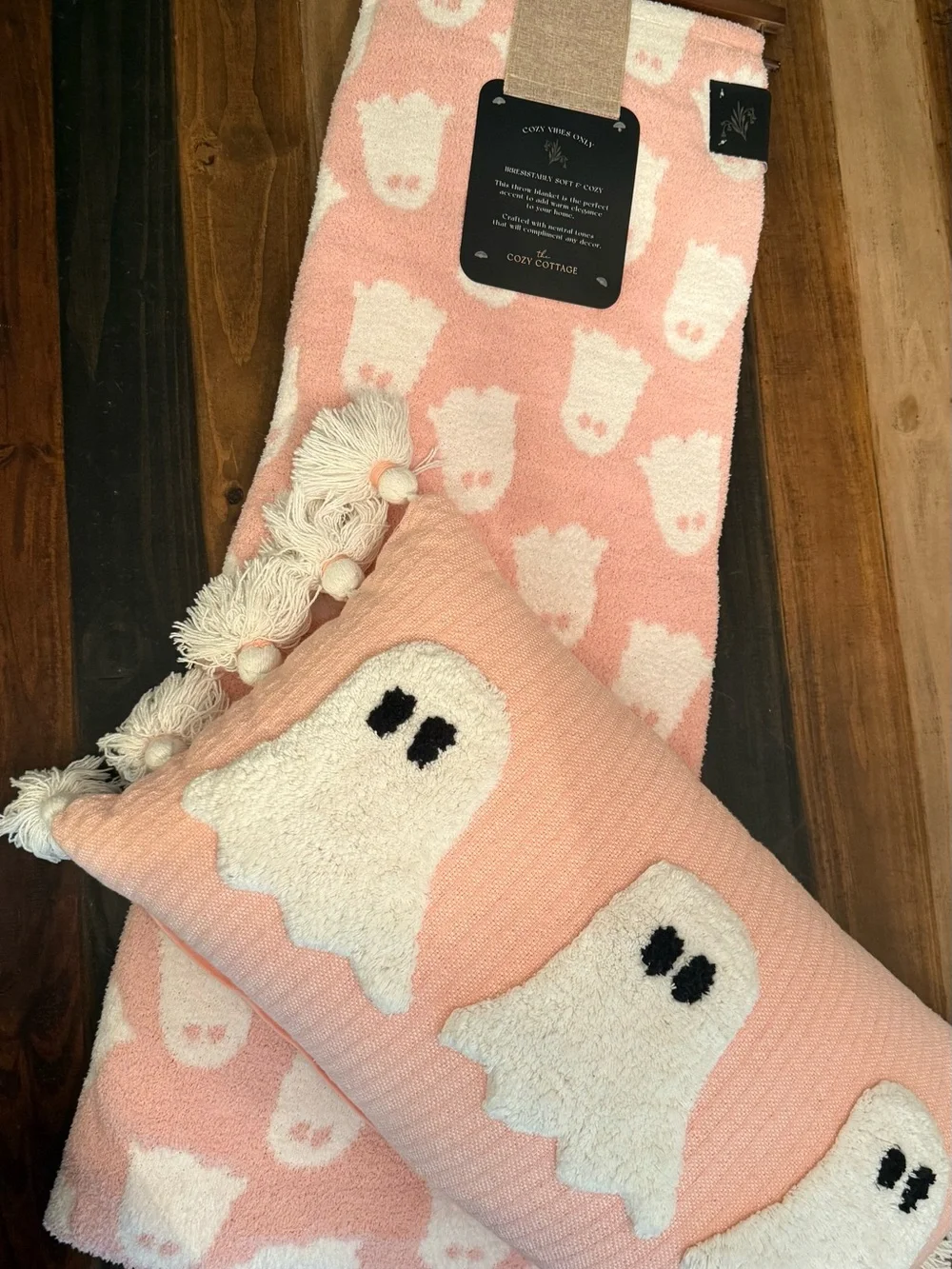 Pink Ghost Throw Blanket & Pillow